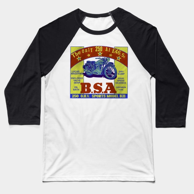 Vintage BSA Motorcycles Caferacer Legends Baseball T-Shirt by MotorManiac